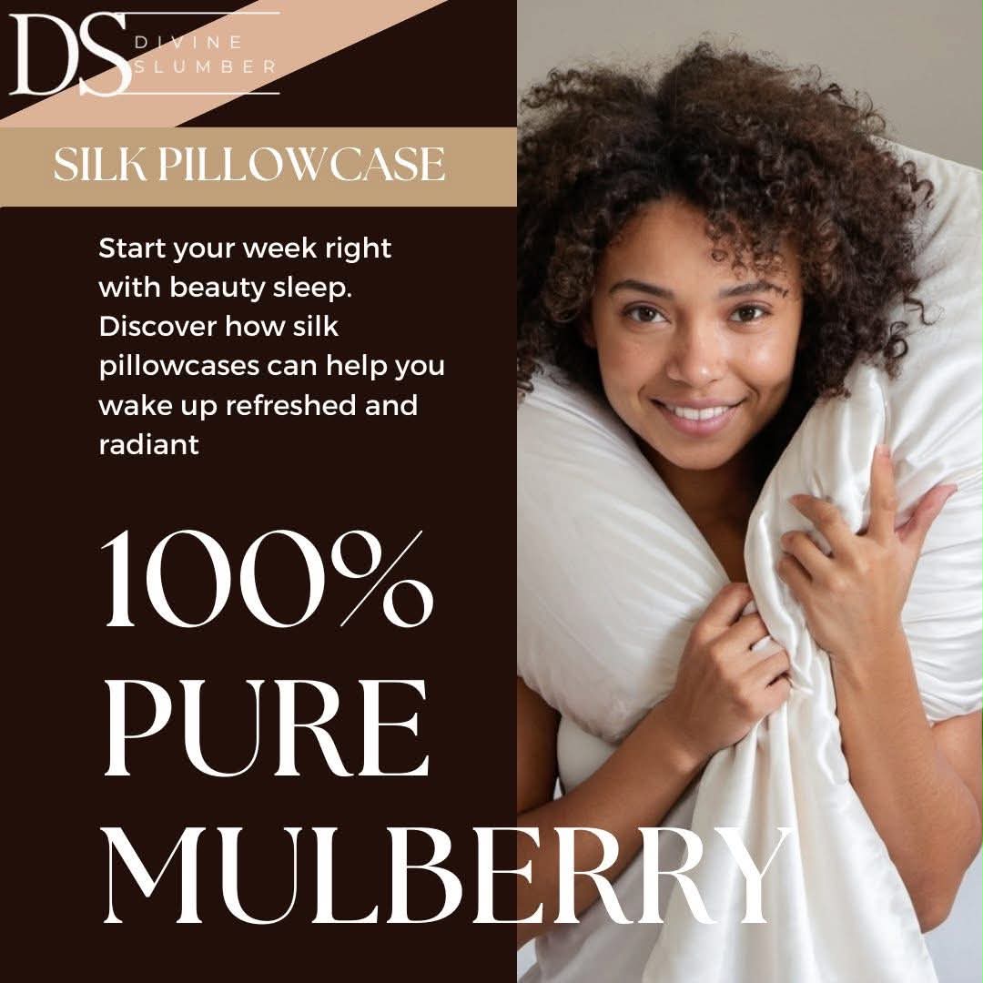 Promotional social media creative for a silk pillowcase